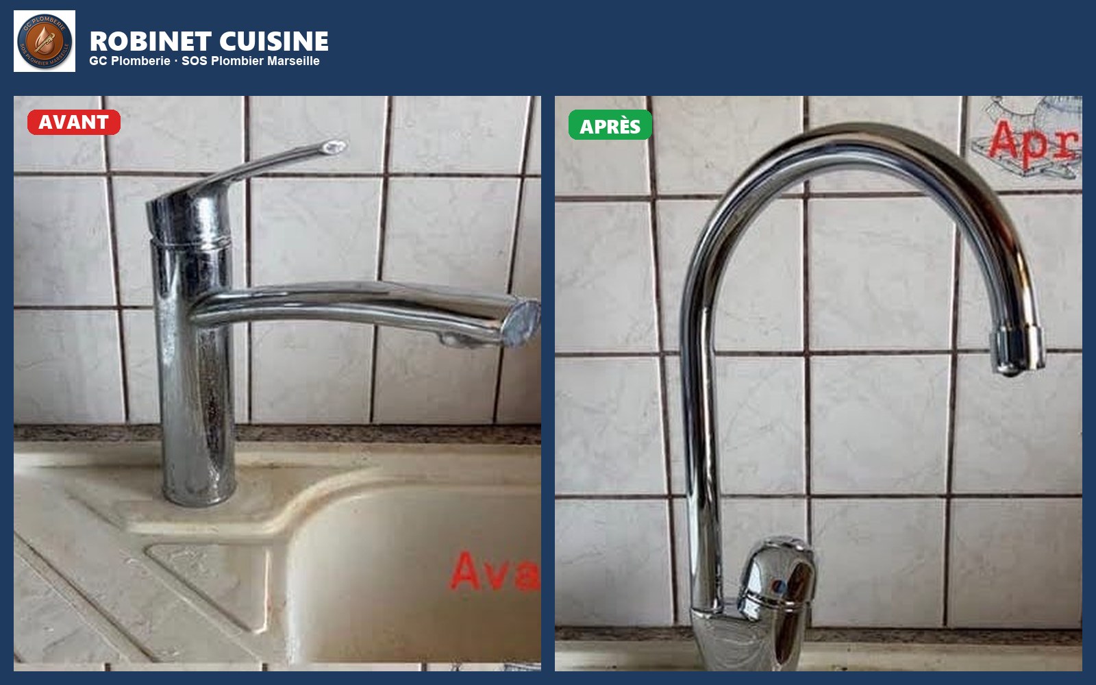 Robinet cuisine — avant / après