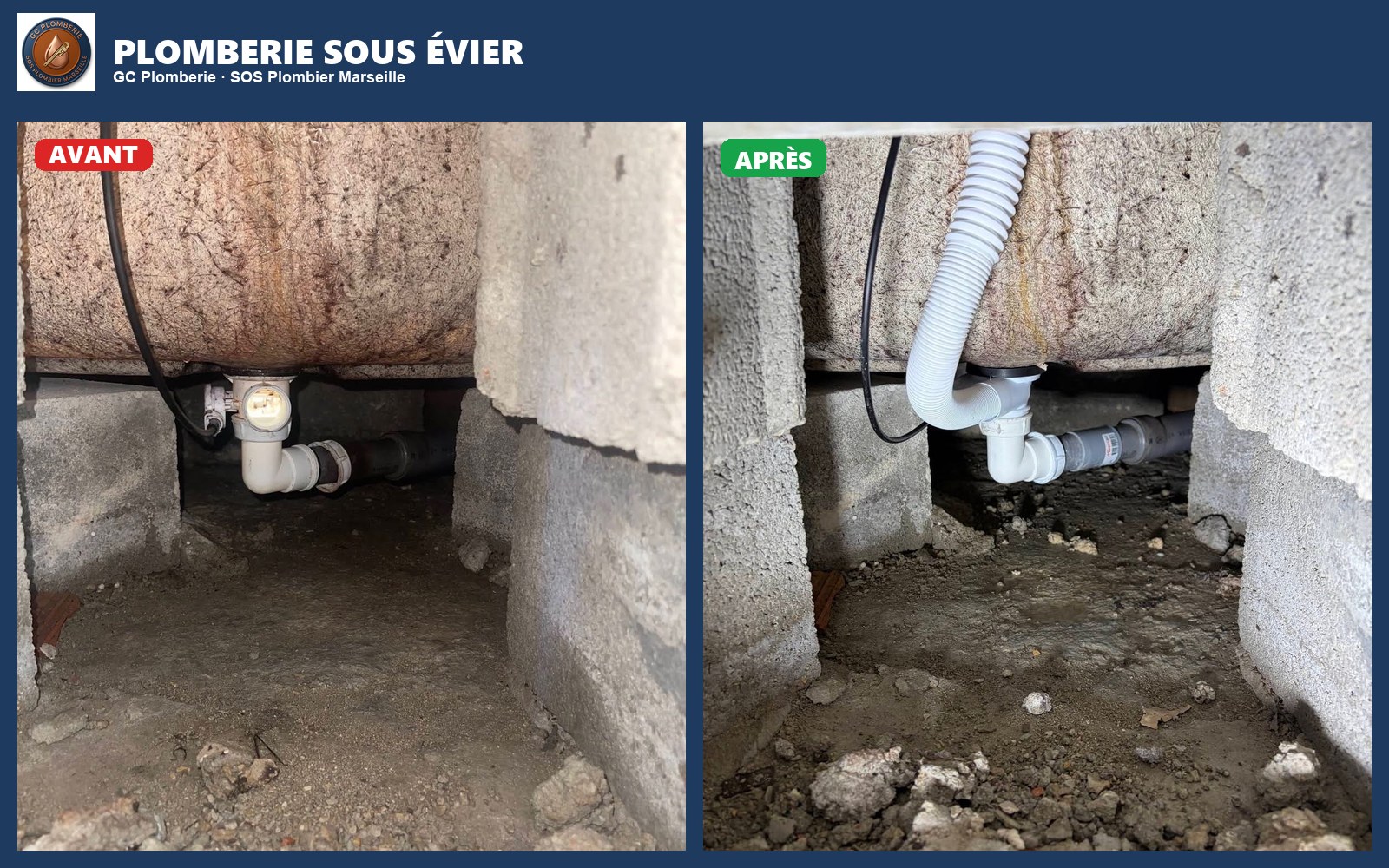 Plomberie sous évier — avant / après