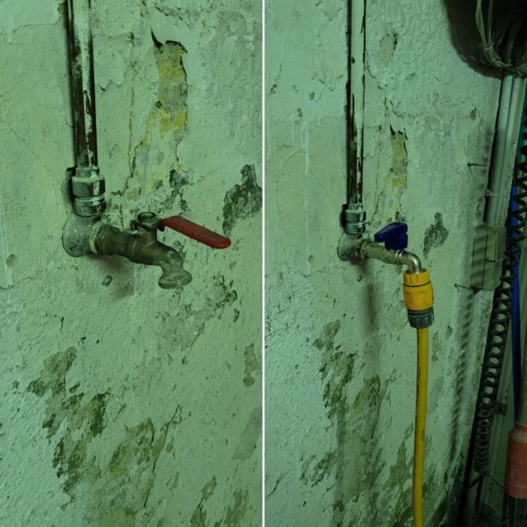 Deux vues d’un robinet extérieur et de son raccordement