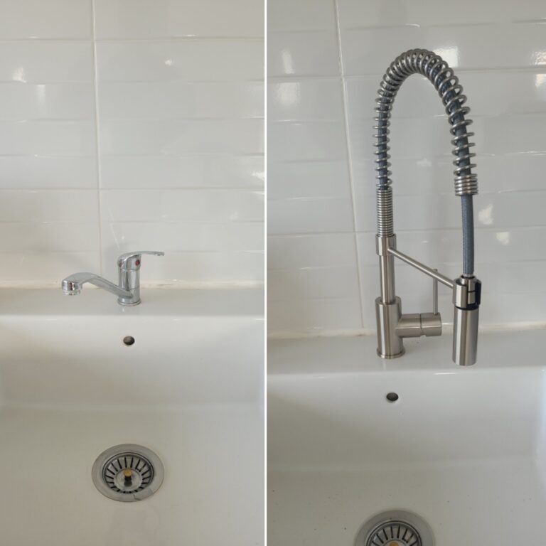 Avant et après intervention sur la robinetterie d’un lavabo