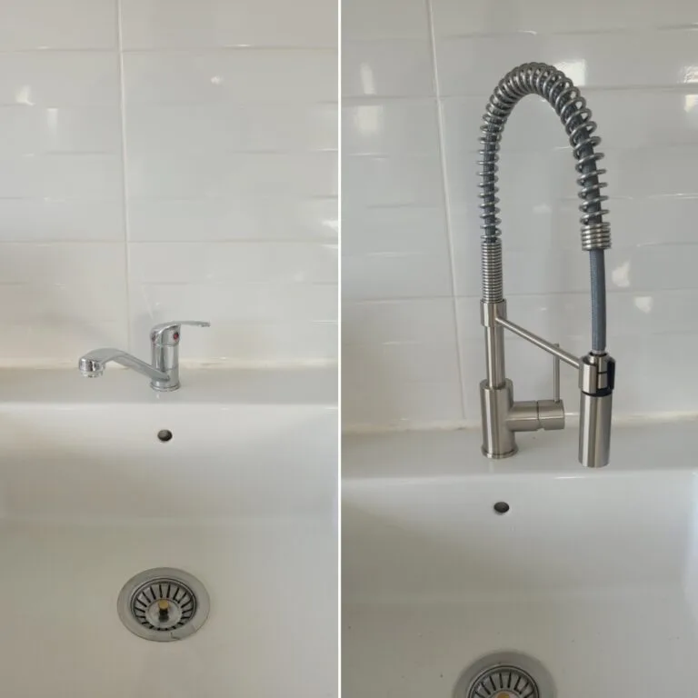 Avant et après intervention sur la robinetterie d’un lavabo